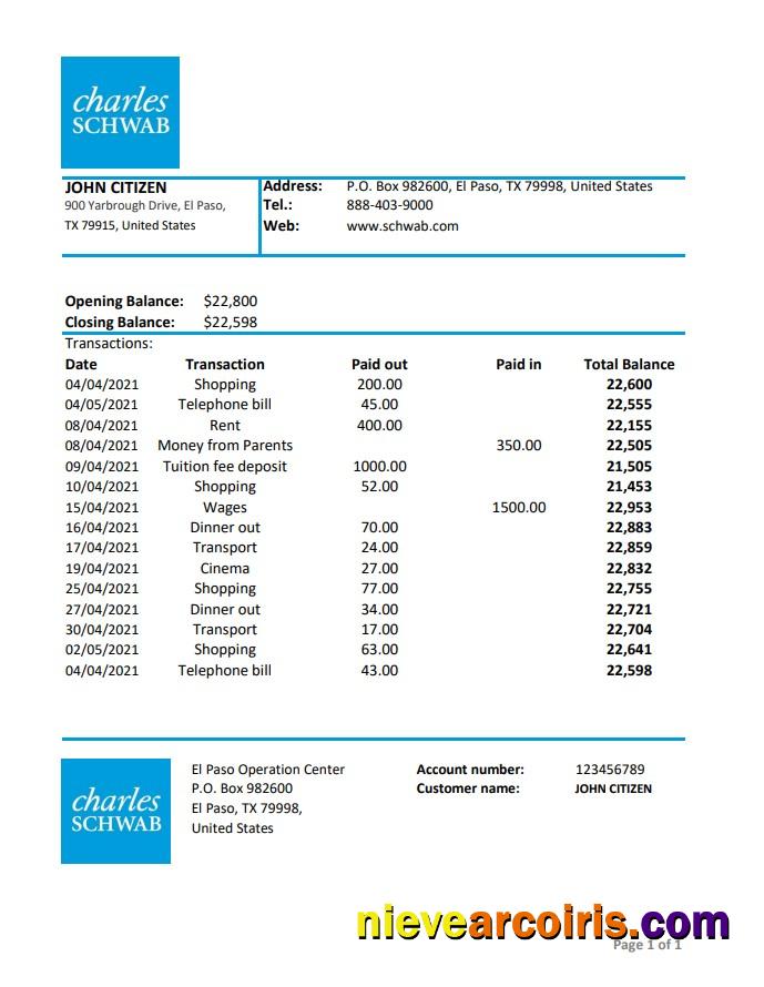 USA Charles Schwab & Co excel pdf